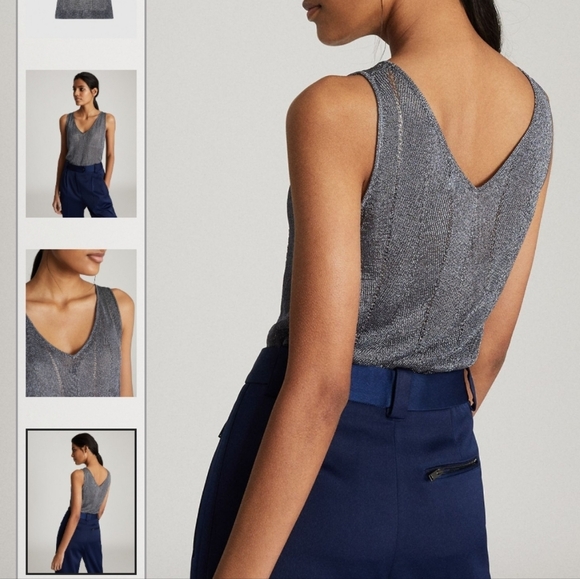 Reiss Alice metallic silver knitted top M - Picture 4 of 5